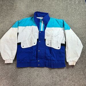 VINTAGE Van Heusen Jacket Mens M Blue White Coloblock Sailing Windbreaker READ